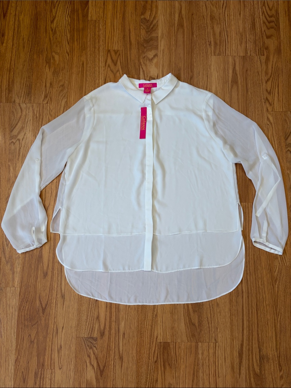 Catherine Malandrino Blouse Layered Sheer Button-Down Shirt XL NWT